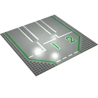Baseplate 32 x 32 with 9-Stud Straight, 3-Lanes and Center '1' & Left '2', and White Lines Print