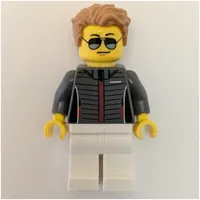 Race Driver - Dark Bluish Grey Torso, White Legs, Medium Nougat Hair