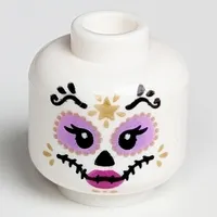 Minifig Head Skeleton, Catrina, Medium Lavender Round Eyes, Dark Pink Lips, Gold and Black Decorations Print