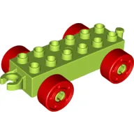 Duplo Car Base 2 x 6 with Fake Bolts, Open Hitch End and Red Wheels