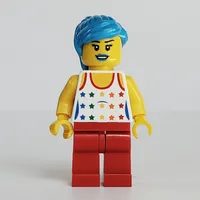 Musician, Woman, Tank Top with Rainbow Colored Stars, Dark Azure Hair