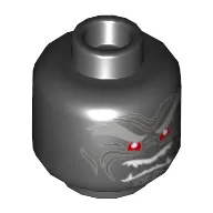 Minifig Head Garmadon, Red Eyes, Sharp White Teeth, Angry Scream Print