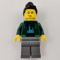 Woman, Open Dark Green Hoodie, Black Hair