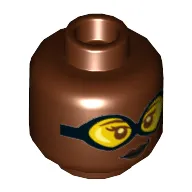 Minifig Head Bumblebee, Goggles with Yellow Lenses, Smirk / Angry Print