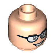 Minifig Head Justin Hammer, Dual Sided, Glasses with White Lenses, Dark Brown Eyebrows, Open Mouth Smile / Closed Mouth, Raised Eyebrow Print [Hollow Stud]