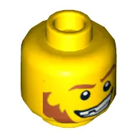 Minifig Head, Red Eyebrows and Sideburns, Determined Grin, Pupils Print [Hollow Stud]