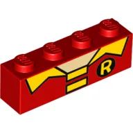 Brick 1 x 4 with Yellow Collar and R Print [Robin]