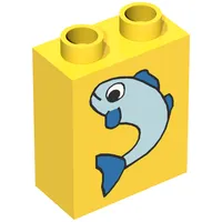 Duplo Brick 1 x 2 x 2 with Fish Small Print