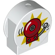 Duplo Brick 1 x 3 x 2 Round Top, Cut Away Sides with Ringing Fire Alarm Bell, Yellow Background Print
