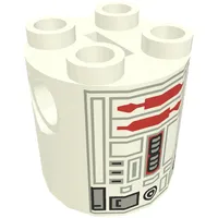 Brick Round 2 x 2 x 2 Robot Body, no Axle Holder with Gray and Red Astromech Droid Print (R5-D4)