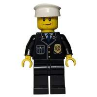 Policeman, Black Jacket with Pocket and Badge, White Hat