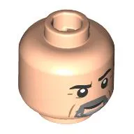 Minifig Head Gurney Halleck, Black Eyebrows, Dark Bluish Grey Beard, Raised Eyebrow/Smile