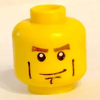Minifig Head, Brown Eyebrows, White Pupils, Vertical Cheek Lines, Chin Dimple Print