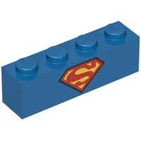 Brick 1 x 4 with Red and Yellow Superman 'S' Logo Print