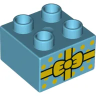 Duplo Brick 2 x 2 with Present with Yellow Ribbon and Bow over Polka Dot Gift Paper Print