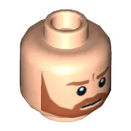 Minifig Head Obi-Wan Kenobi, Beard with Brown Trim Beard Closed Mouth / Bared Teeth Print