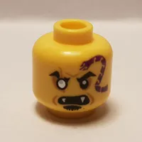 Minifig Head Eyezore, White Eye, Dark Purple Snake, Fangs, Goatee print