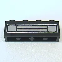 Brick 1 x 4 with Bottom Tubes, Lowered Center Cross Support with Chrome Silver Car Grill Print [Embossed]