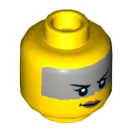 Minifig Head Mo-Hawk / Sharkira, Female, Light Bluish Grey Band On Forehead, Crooked Smile Print [Hollow Stud]