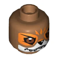 Minifig Head Furty, Dual Sided, Fox with White and Orange Face Details Smile / Grim Print [Hollow Stud]