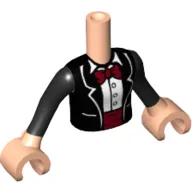 Minidoll Torso Girl with Black Jacket with Bow Tie and Cummerbund Print, Black Sleeves and Light Nougat Hands