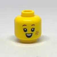 Minifig Head, Dark Tan '#' Scuff on Cheek, Smile, Closed Mouth / Open Mouth Print