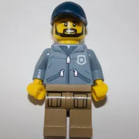 Policeman, Sand Blue Jacket with Pockets and 'POLICE' on Back, Dark Blue Cap, Beard