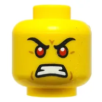 Minifig Head Young Garmadon, Black Eyebrows, Red Eyes, Angry / Raised Eyebrow, Smirk
