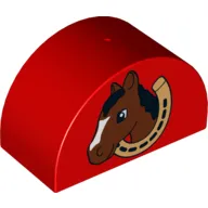 Duplo Brick 2 x 4 x 2 Curved Top with Horse Head in Horseshoe Print