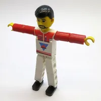 Technic Figure White Legs, White Top with Red Vest, Red Arms, Black Hair