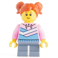 Girl, Bright Pink Hoodie, Short Sand Blue Legs