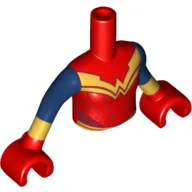 Minidoll Torso Girl with Armor with Gold Stripes and Belt Print, Dark Blue Arms with Gold Cuffs and Red Gloves Print (Wonder Woman)