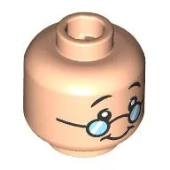 Minifig Head Doc, Black Eyebrows, Small Glasses, Open Mouth/Closed Mouth Smile