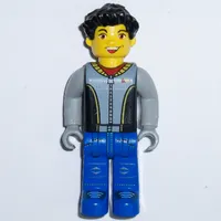 Juniors Minifig, Max, Black Torso, Light Gray Arms, Blue Legs