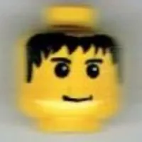Minifig Head Babloo / Soccer Player, Messy Black Hair, Slight Smile, Eyebrows Print