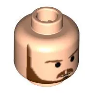 Minifig Head Qui-Gon Jinn, Beard with Brown Eyebrows, Moustache and Beard, Black Chin Dimple Print [Blocked Open Stud]