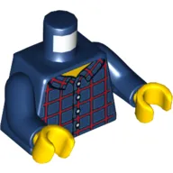 Torso Shirt with Plaid and Buttons, Straight Collar, Back Print, Dark Blue Arms, Yellow Hands