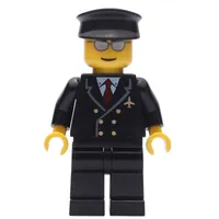 Pilot, Black Suit with Tie and Airplane Badge, Black Hat, Silver Sunglasses