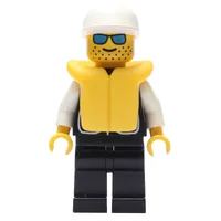 Policeman, Black Vest with Badge and Pockets, White Cap, Blue Sunglasses