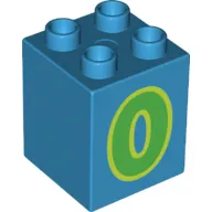 Duplo Brick 2 x 2 x 2 with Green '0' Print