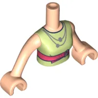 Minidoll Torso Woman with Lime Dress, Coral Belt, Silver Necklace Print, Light Nougat Arms with Hands