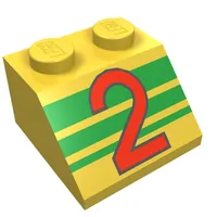 Slope 45° 2 x 2 with Red '2' and Green Stripes Print