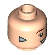 Minifig Head Aloy, Dark Red Eyebrows, Freckles, Metal Blue Triangle at Ear, Open Mouth Smile/Crooked Smirk