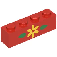 Brick 1 x 4 with Yellow Flower and 2 Green Leaves Print