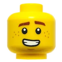 Minifig Head Jay, Reddish Brown Eyebrows, Freckles, Open Mouth Smile / Angry Teeth