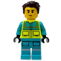 Paramedic, Vibrant Yellow Safety Vest, Dark Turquoise Legs, Dark Brown Hair