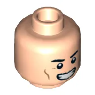 Minifig Head Shazam, Thick Eyebrows, Cheeklines, Smile / Metallic Blue Lightning Bolt Eyes Print