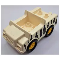 Duplo Car with 2 x 2 Studs and White Base and Safari Stripe Print, Yellow Wheels