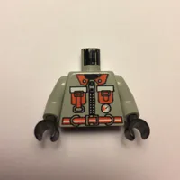 Torso Fire Shirt with 2 Orange Pockets, Small Gauge and Orange Belt Print, Light Gray Arms, Black Hands