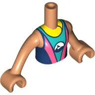 Minidoll Torso Girl with Nougat Arms and Hands, Dark Turquoise/Coral/Dark Blue/Yellow Shirt